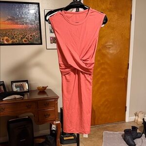 Cupshe Coral Pink Twist-Front Midi Dress